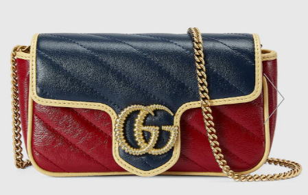 Gucci Online Exclusive GG Marmont mini bag 574969 Blue and dark red