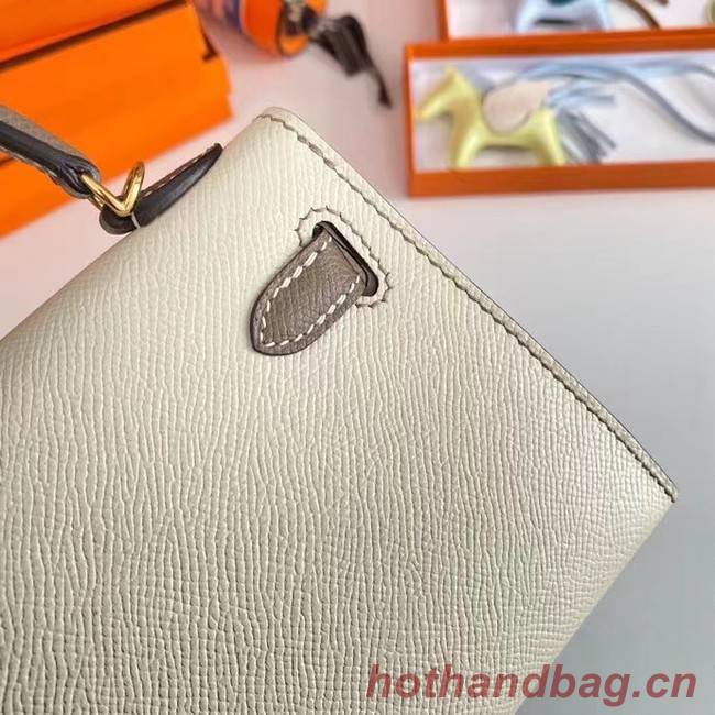 Hermes Kelly 19cm Shoulder Bags Epsom Leather KL19 Gold hardware Cream&gray