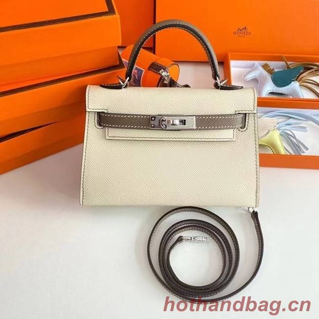 Hermes Kelly 19cm Shoulder Bags Epsom Leather KL19 Silver hardware Cream&gray