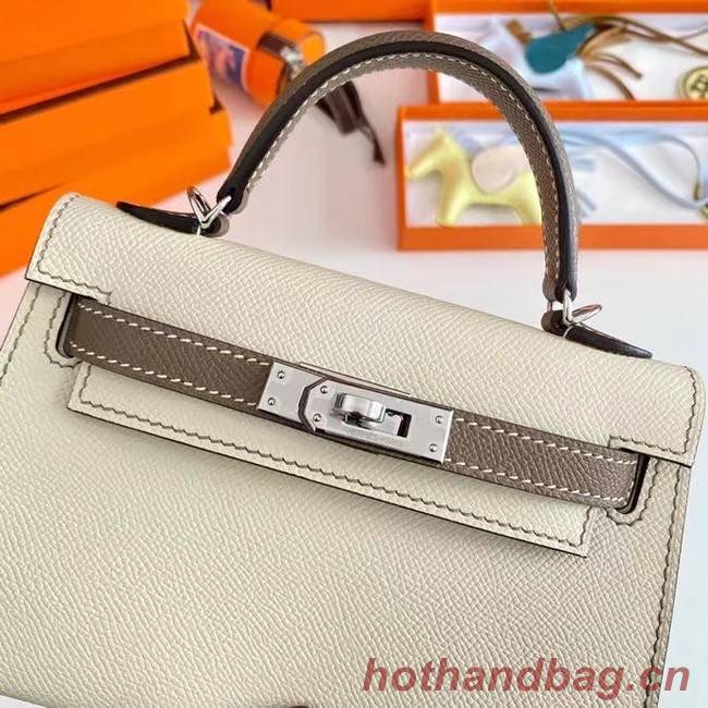 Hermes Kelly 19cm Shoulder Bags Epsom Leather KL19 Silver hardware Cream&gray