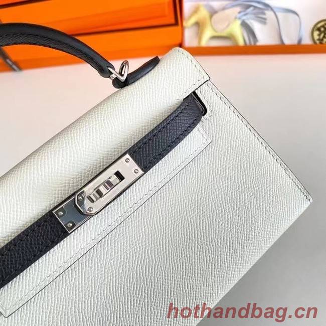Hermes Kelly 19cm Shoulder Bags Epsom Leather KL19  Silver hardware white&black