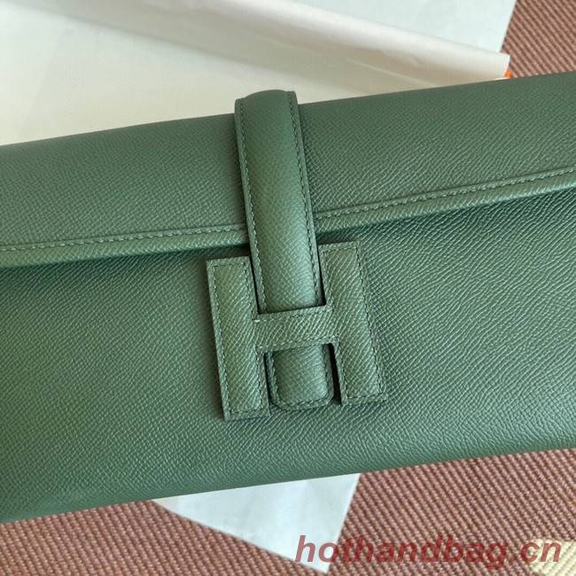 Hermes Original Espom Leather Clutch 37088 blackish green