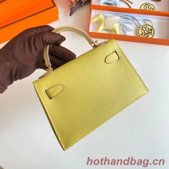 Hermes Kelly 19cm Shoulder Bags Epsom Leather KL19 Gold hardware lemon