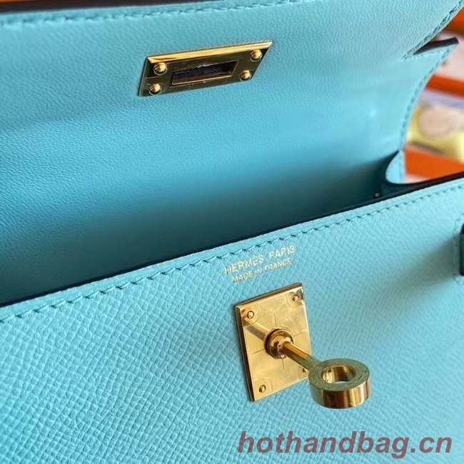 Hermes Kelly 19cm Shoulder Bags Epsom Leather KL19 Gold hardware sky blue