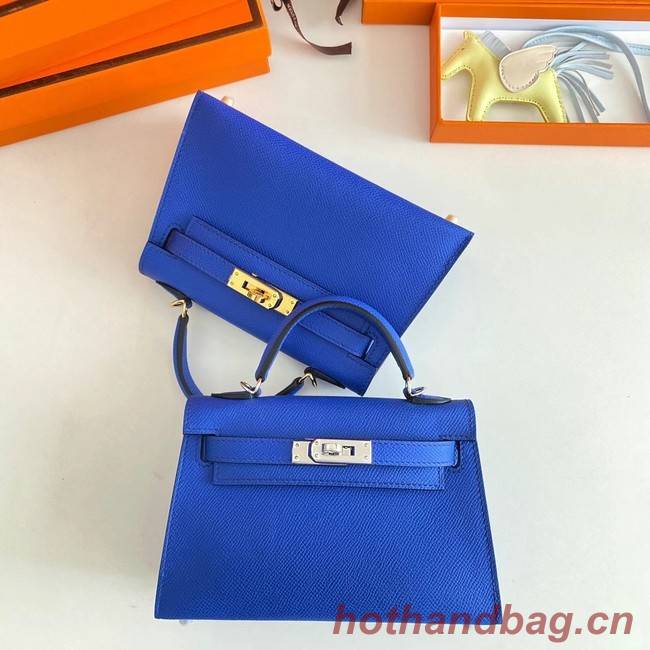 Hermes Kelly 19cm Shoulder Bags Epsom Leather KL19 Silver hardware Electro optic blue