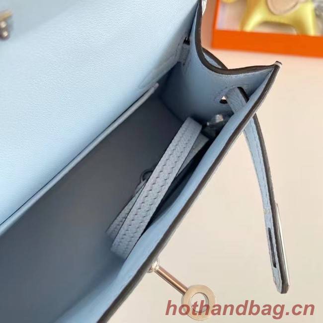 Hermes Kelly 19cm Shoulder Bags Epsom Leather KL19 Silver hardware Glacier blue