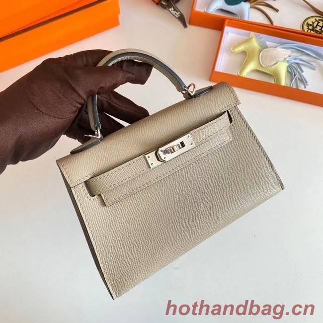 Hermes Kelly 19cm Shoulder Bags Epsom Leather KL19 Silver hardware Pearl grey