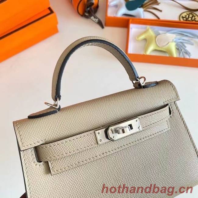 Hermes Kelly 19cm Shoulder Bags Epsom Leather KL19 Silver hardware Pearl grey