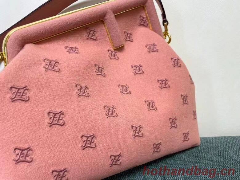 FENDI FIRST MEDIUM flannel bag with embroidery 8BP127A PINK
