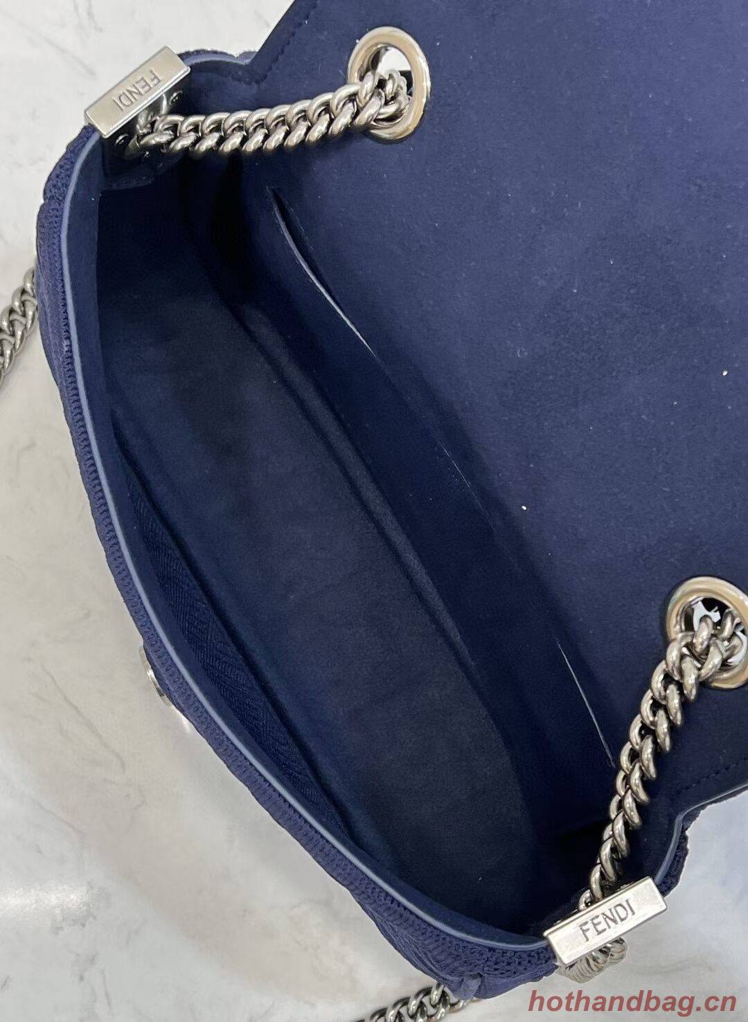 FENDI MIDI BAGUETTE CHAIN FF fabric bag 8BR793 dark blue