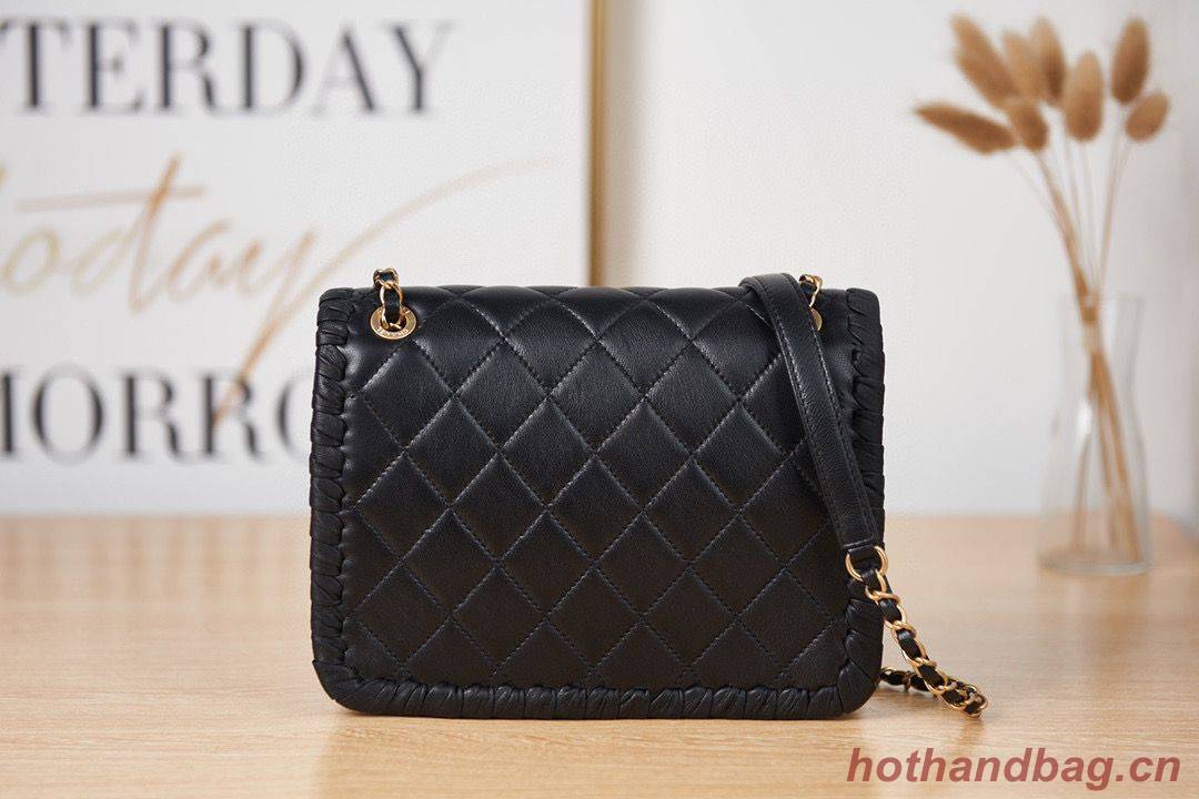 Chanel 22C New Woven Piping Square Original Leather Bag AS2496 Black