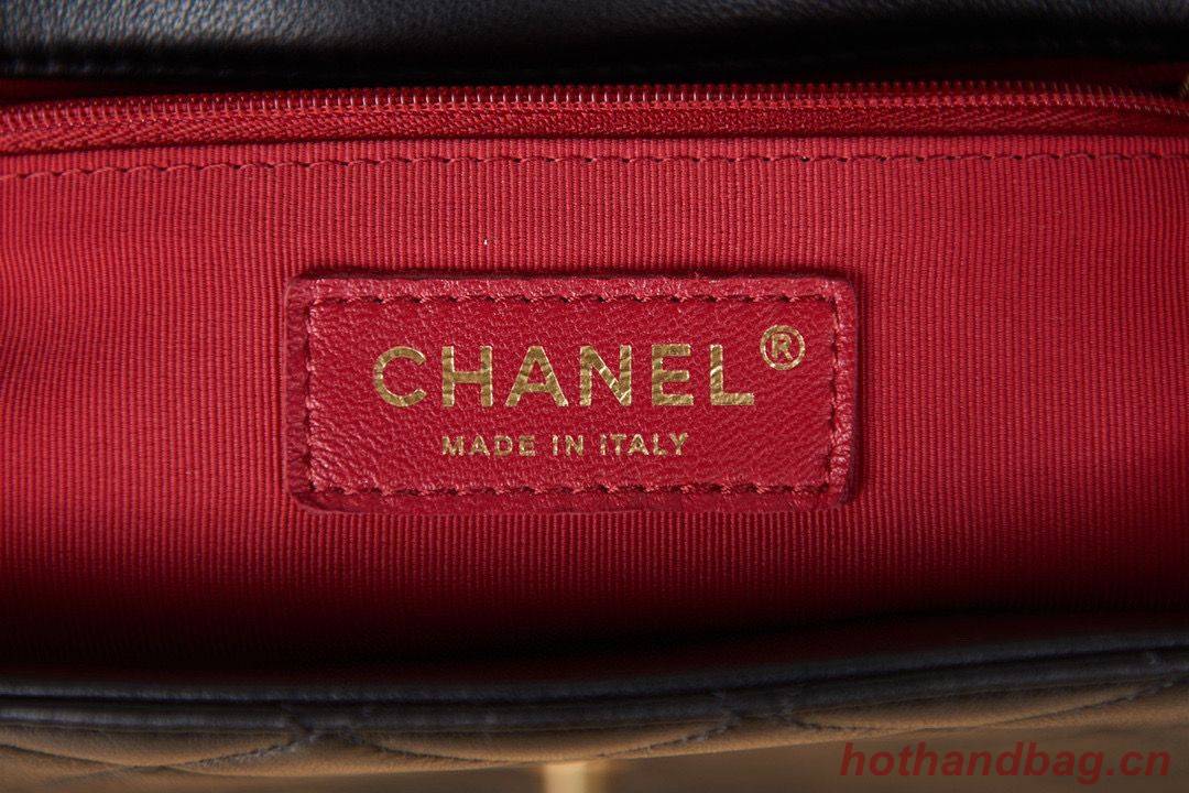 Chanel 22C New Woven Piping Square Original Leather Bag AS2496 Black
