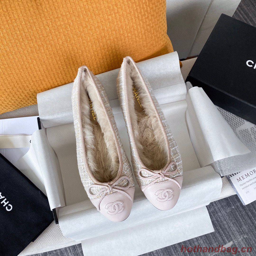 Chanel Ballet Shoes Original Leather Rabbit Fur CC23560 Pink