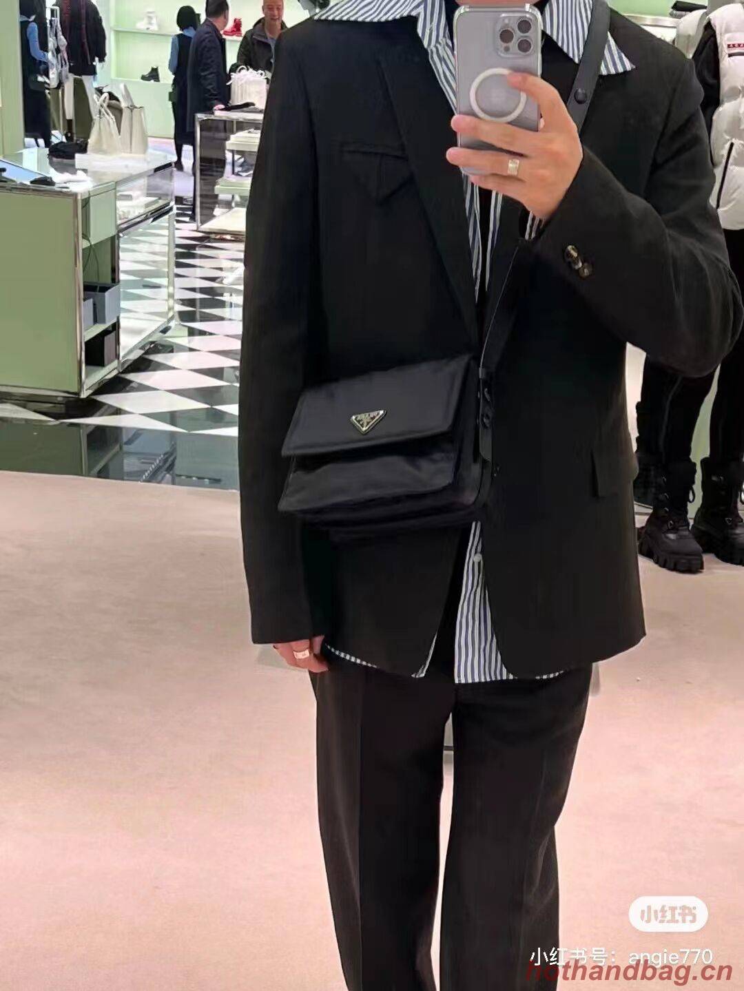 Prada Re-Nylon and nappa leather shoulder bag 1BM313 black Prada Re-Nylon and nappa leather shoulder bag 1BM313 black