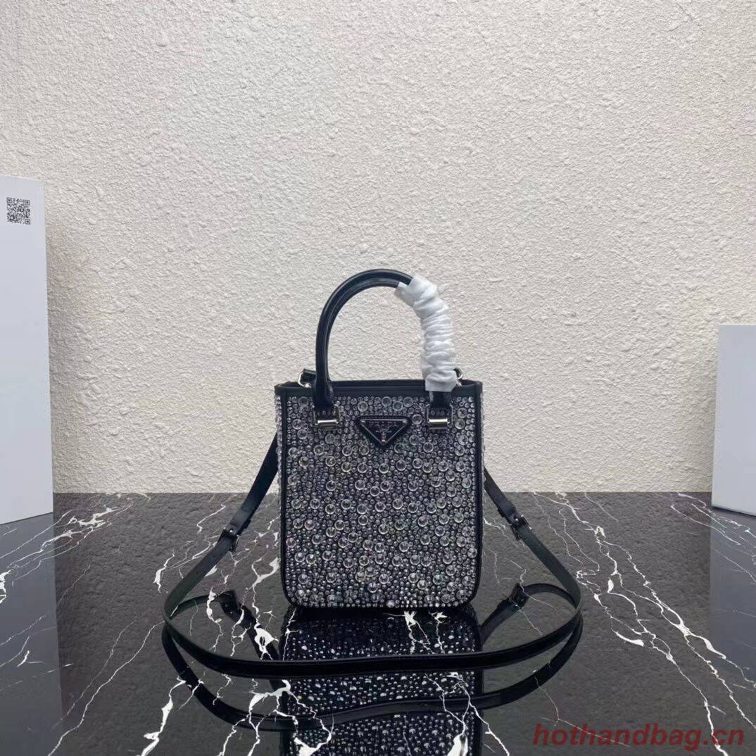 Prada leather small-bag with artificial crystals tote 1BC331 black