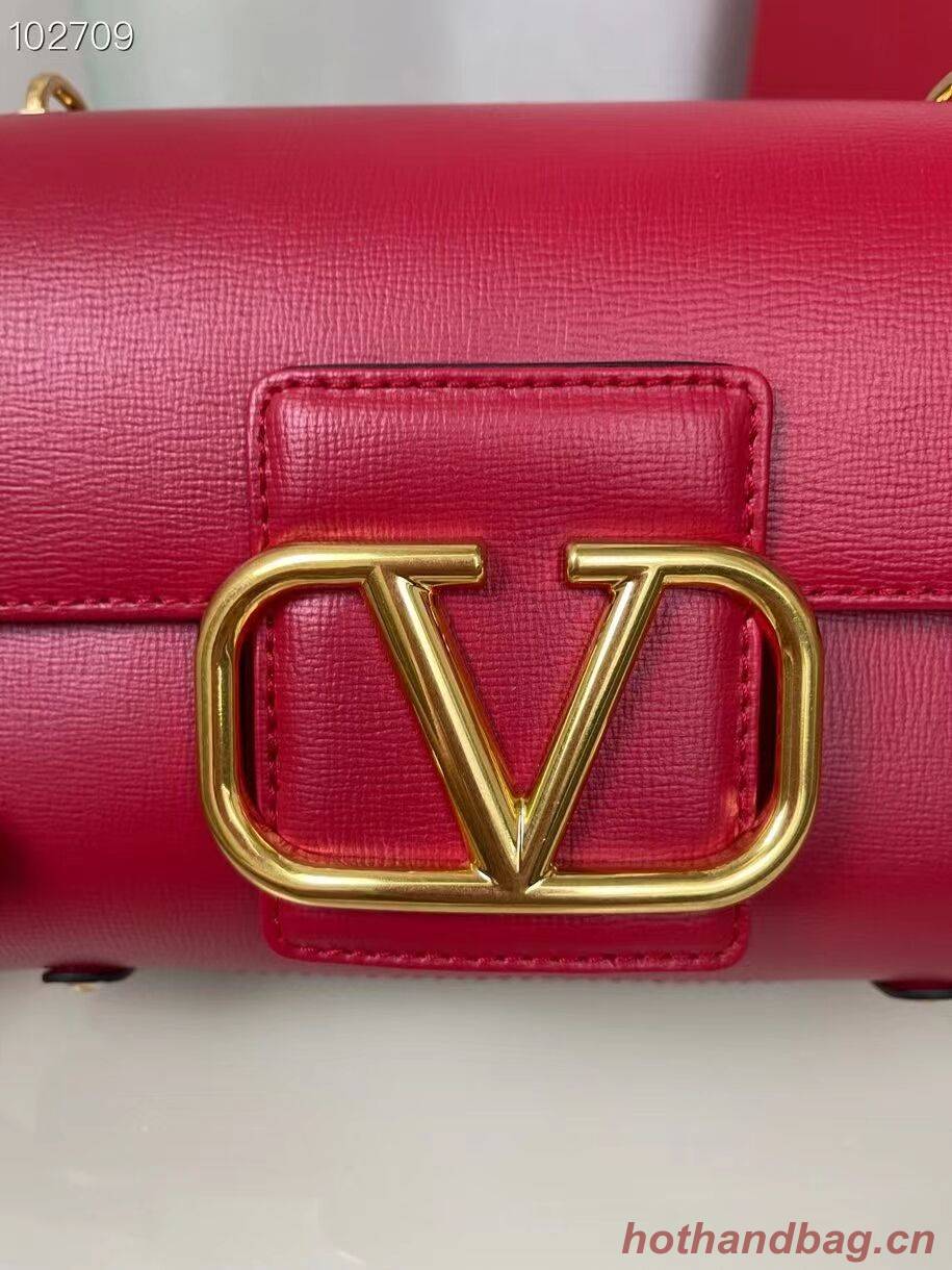 VALENTINO GARAVANI Stud Sign Grained Calfskin Shoulder Bag V0196 red