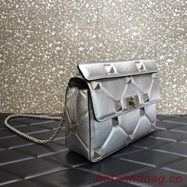 VALENTINO GARAVANI Grained Calfskin Shoulder Bag 2B0I59 silver