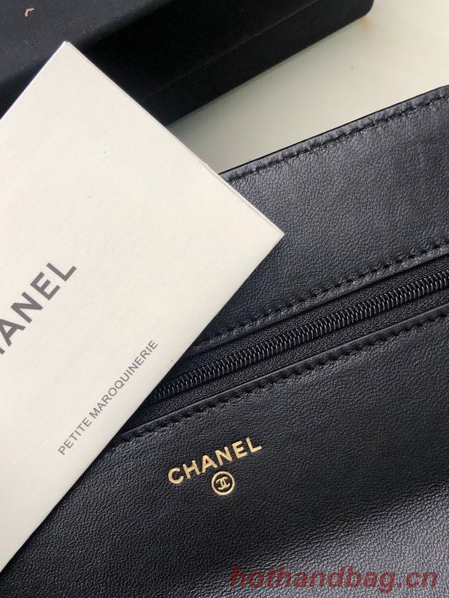 Chanel 19 Classic Sheepskin Leather Chain Wallet AP0957 black& silver-Tone Metal