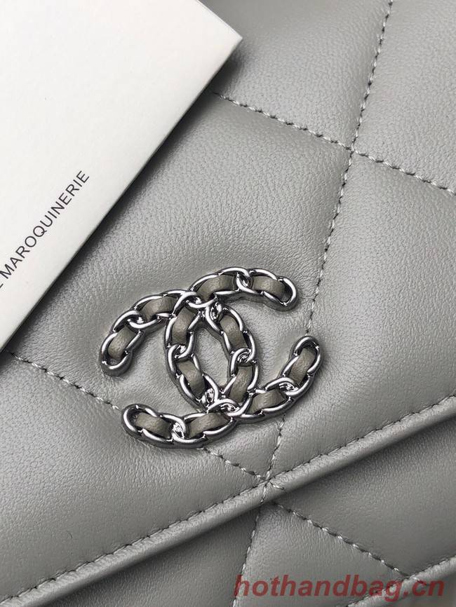 Chanel 19 Classic Sheepskin Leather Chain Wallet AP0957 light gray& silver-Tone Metal