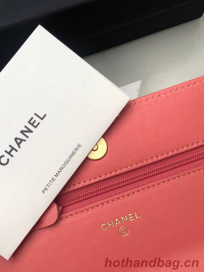 Chanel 19 Classic Sheepskin Leather Chain Wallet AP0957 pink& silver-Tone Metal
