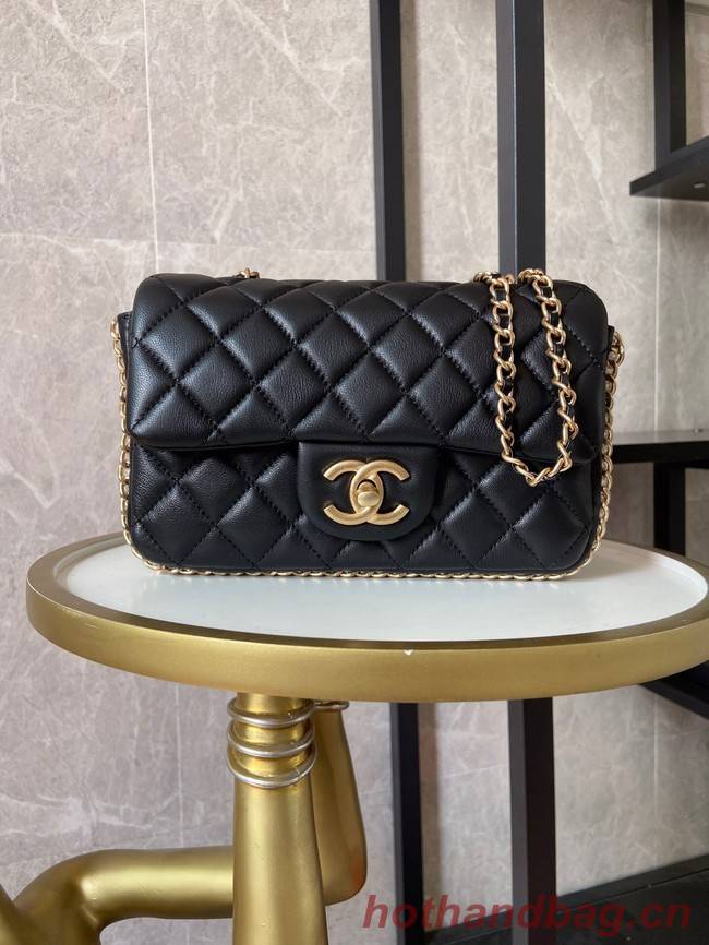 chanel classic handbag Lambskin &Imitation Pearls& gold Metal AS1740 black