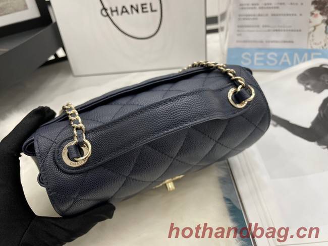 Chanel small flap bag Calfskin & Gold-Tone Metal A93749 dark blue