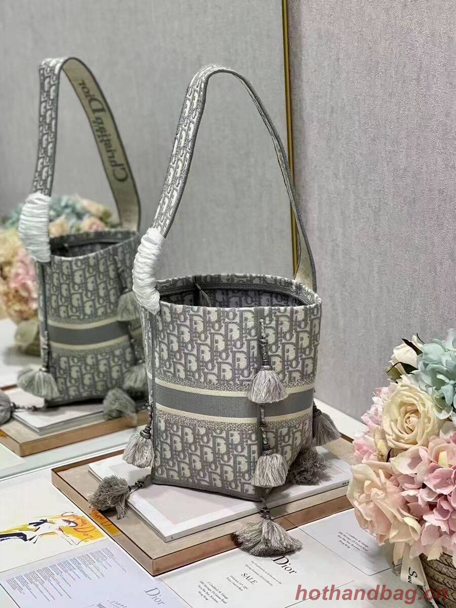 Dior Bubble Maple Leaf Embroidered Bucket Bag C1076 gray