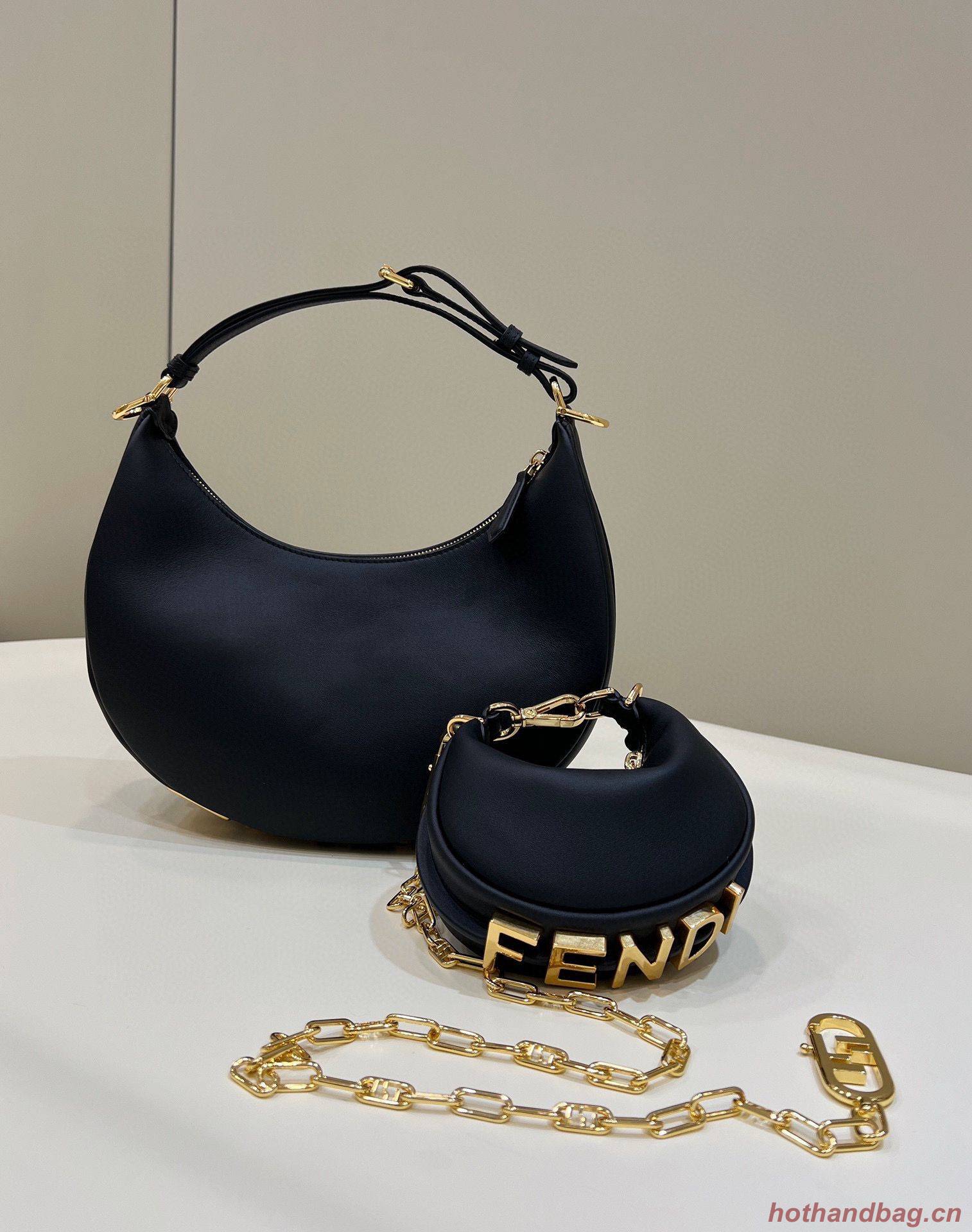 Fendi Praphy Original Leather Big FENDI Logo Mini Bag 80056S Black