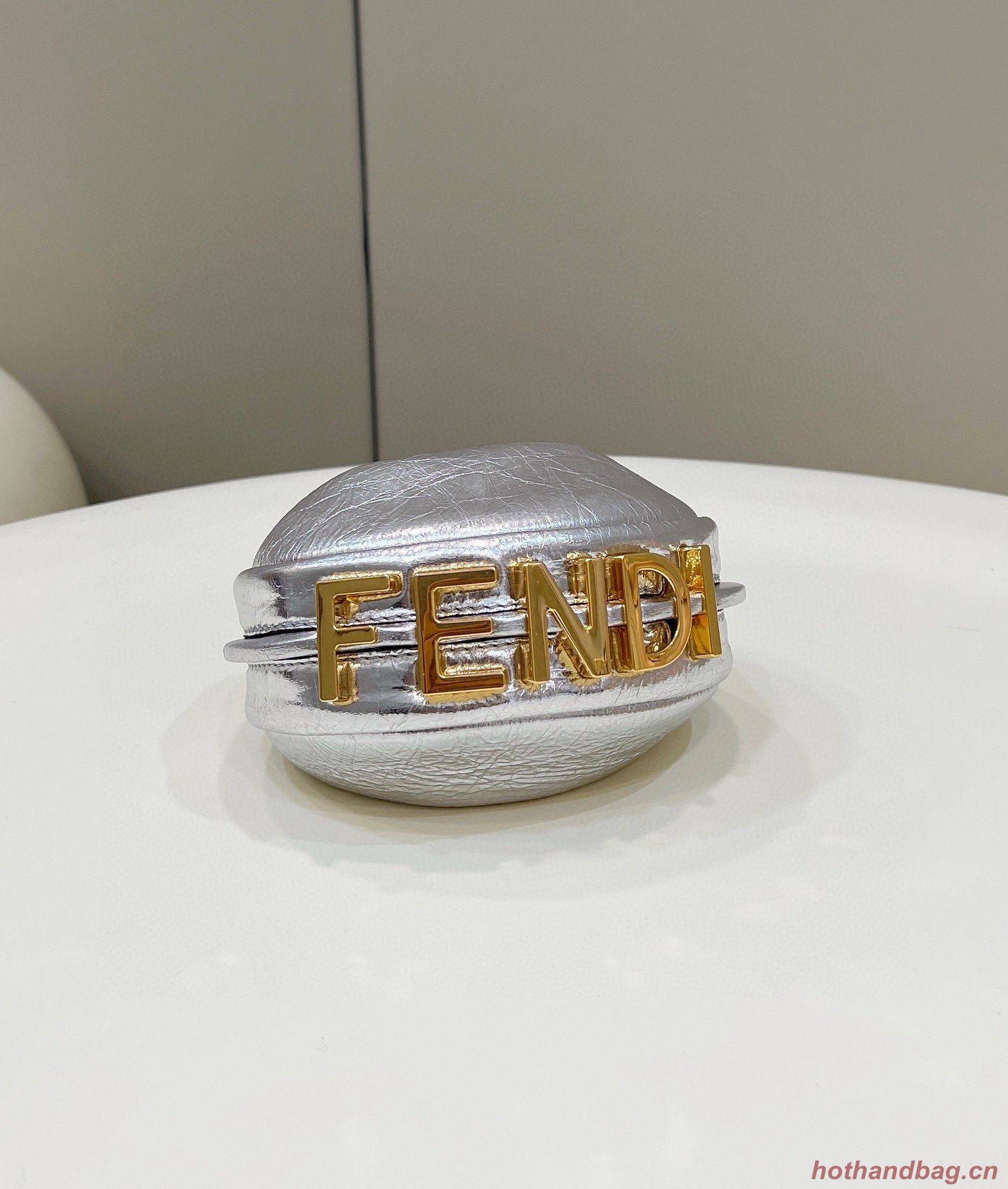 Fendi Praphy Original Leather Big FENDI Logo Mini Bag 80056S Silver