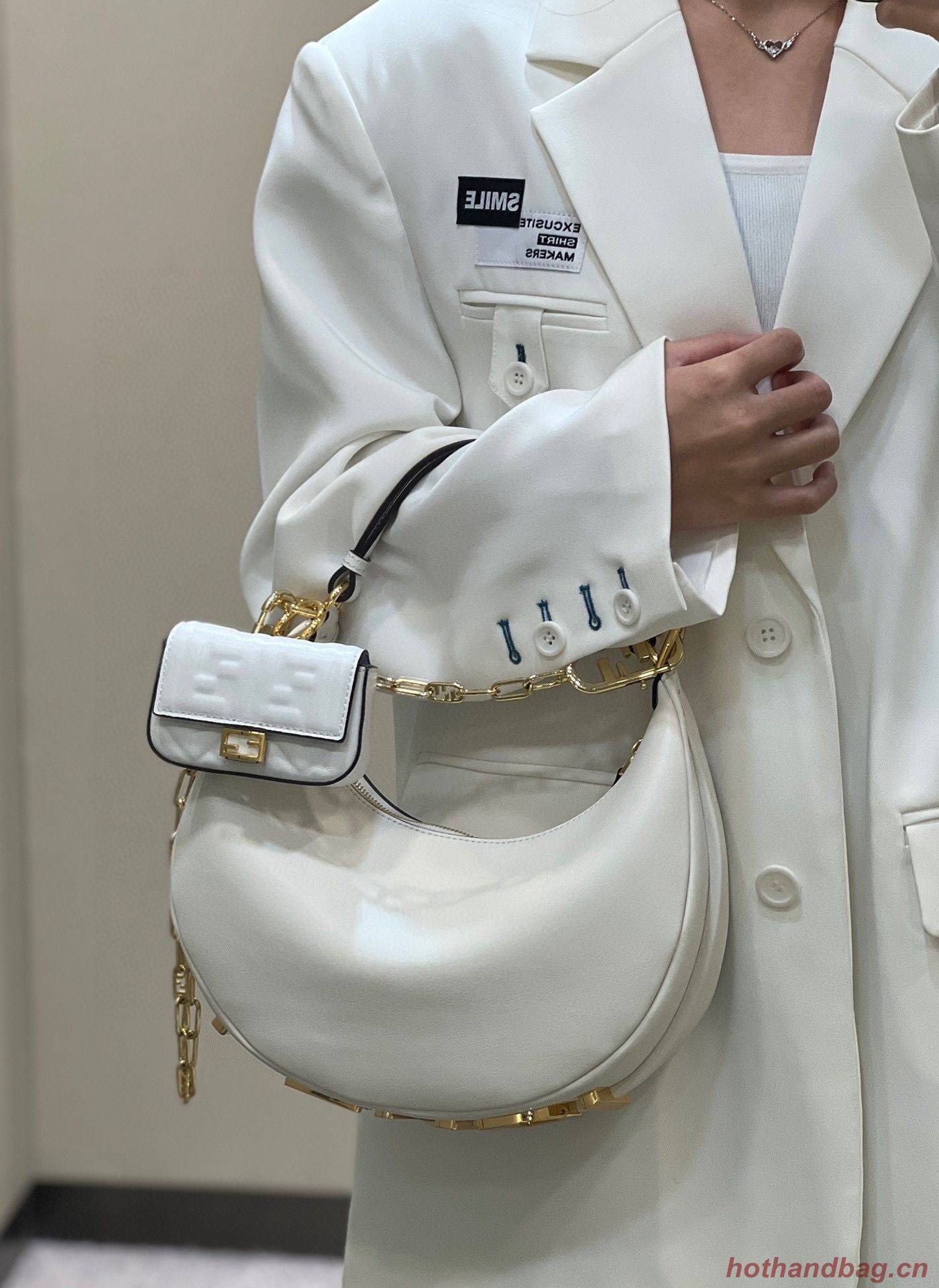 Fendi Praphy Original Leather Big Logo Bag 80056M White