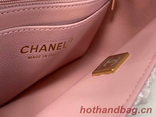 CHANEL Tweed Braided Calfskin & Gold-Tone Metal 1116 pink