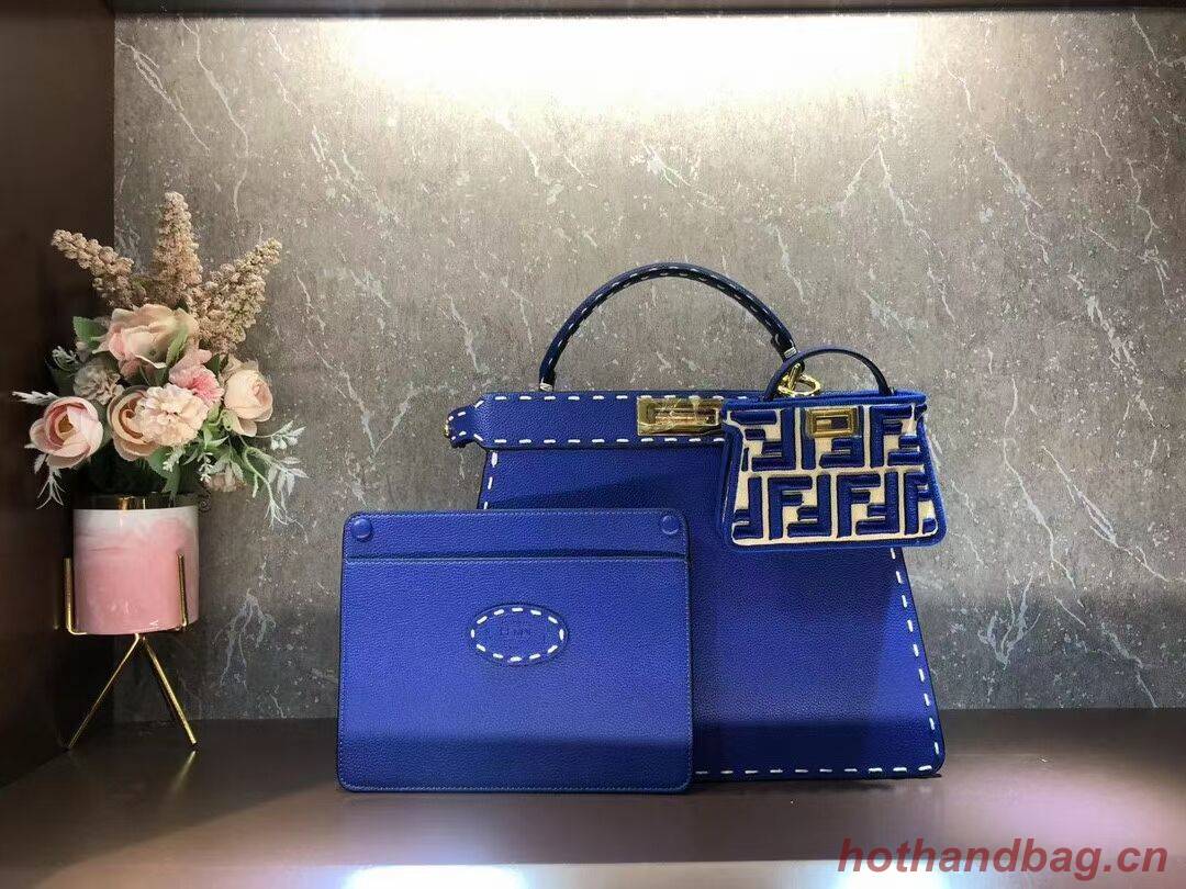 Fendi Peekaboo ISeeU MEDIUM leather bag F8637 blue