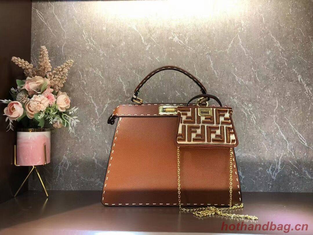 Fendi Peekaboo ISeeU MEDIUM leather bag F8637 brown