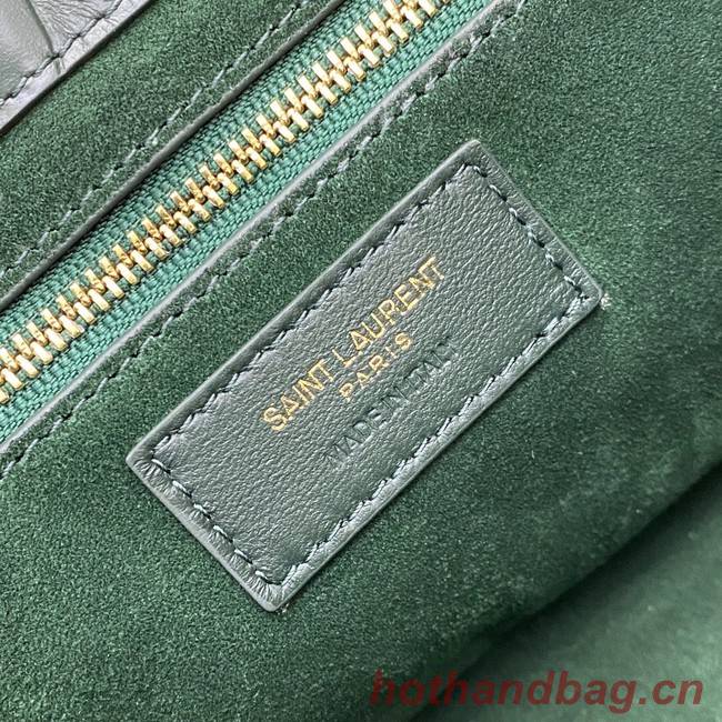 YSL LE 5 A 7 HOBO BAG IN CROCODILE-EMBOSSED SHINY LEATHER Y687228 blackish green