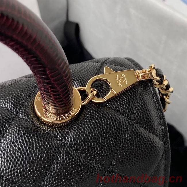 Chanel flap bag with red top handle Grained Calfskin A92990 black