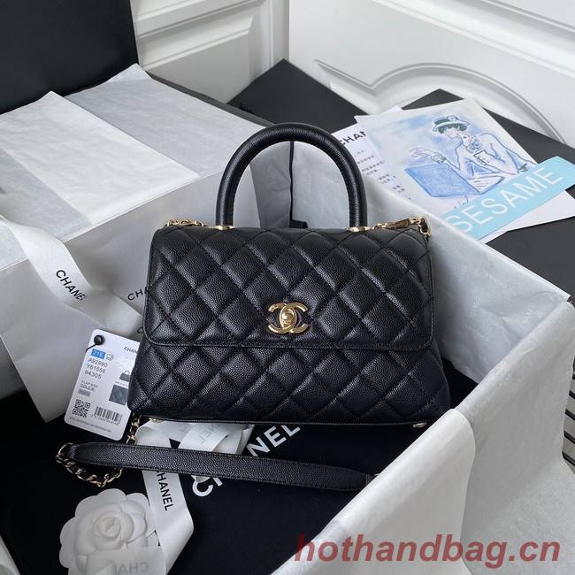 Chanel flap bag with top handle Grained Calfskin gold-Tone Metal A92990 black