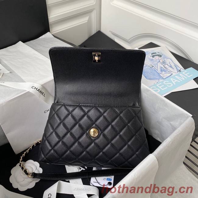 Chanel flap bag with top handle Grained Calfskin gold-Tone Metal A92990 black