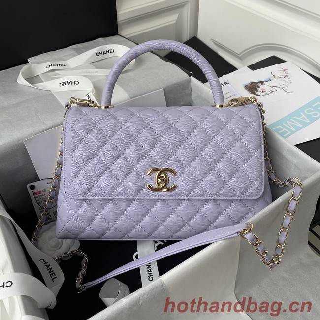 Chanel flap bag with top handle Grained Calfskin gold-Tone Metal A92991 light purple