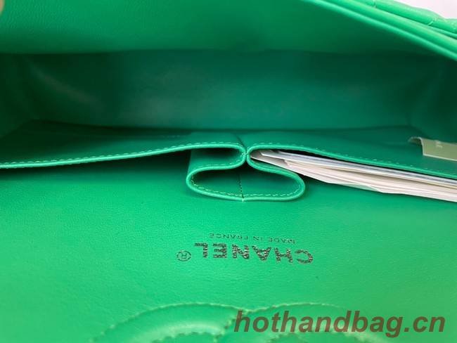 Chanel classic handbag Lambskin&silver Metal 01112 green