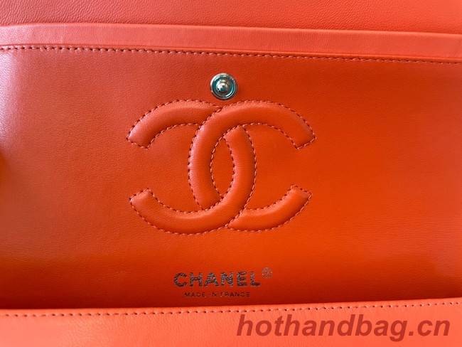 Chanel classic handbag Lambskin&silver Metal 01112 orange
