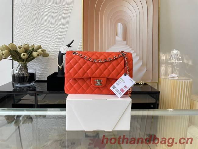 Chanel classic handbag Lambskin&silver Metal 01112 orange
