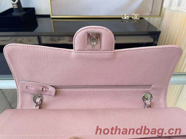 Chanel classic handbag Grained Calfskin&silver Metal 01112 Cherry Blossom powder