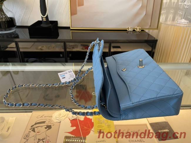 Chanel classic handbag Grained Calfskin&silver Metal 01112 sky blue