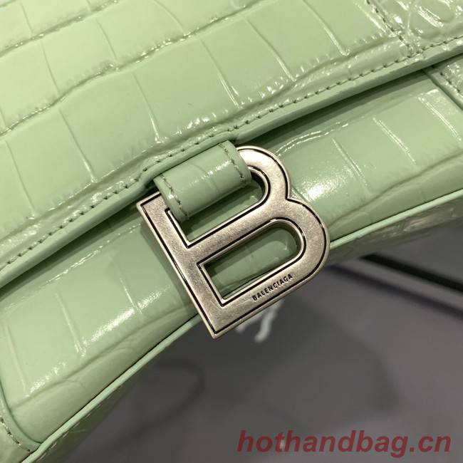 Balenciaga HOURGLASS SMALL TOP HANDLE BAG crocodile embossed calfskin B108895E light green