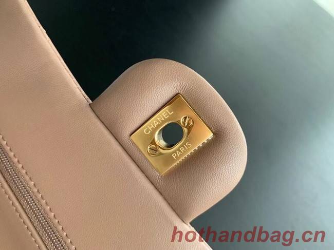 CHANEL Classic Handbag Lambskin Taupe 01112 & gold-Tone Metal