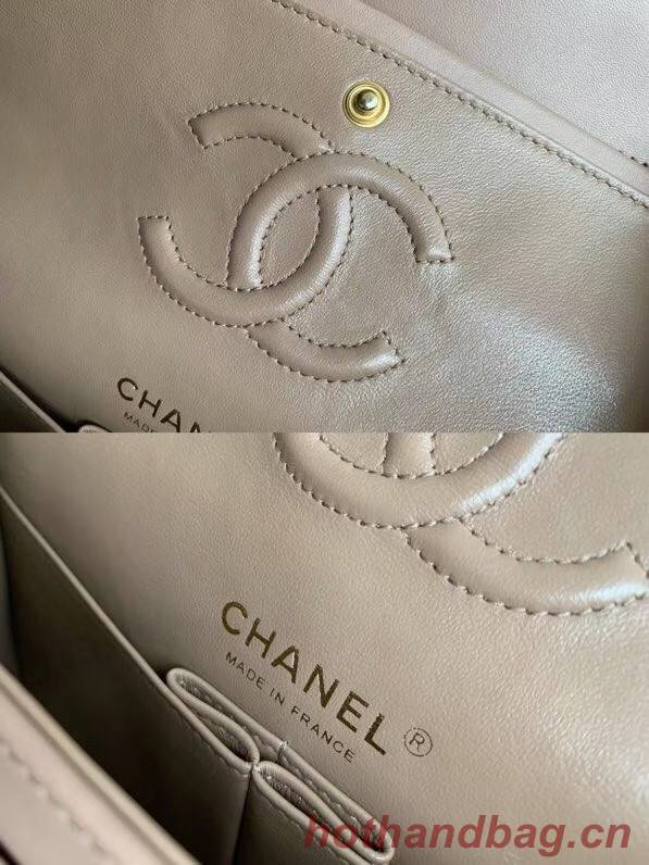 Chanel Small Classic Handbag Sheepskin Gold-Tone Metal A01113 Taupe