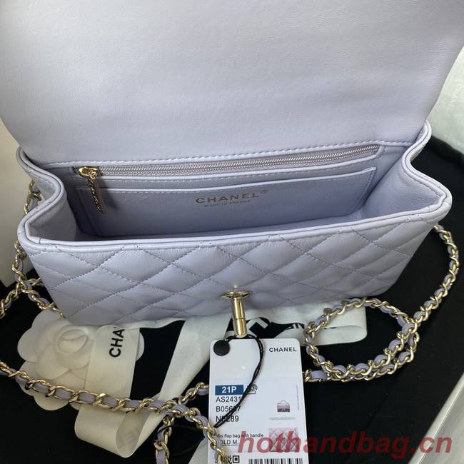 Chanel Sheepskin Leather mini flap bag with top handle AS2431 light purple