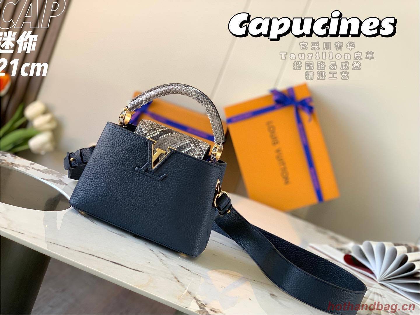Louis Vuitton CAPUCINES PM Original Python Leather N80041 Navy