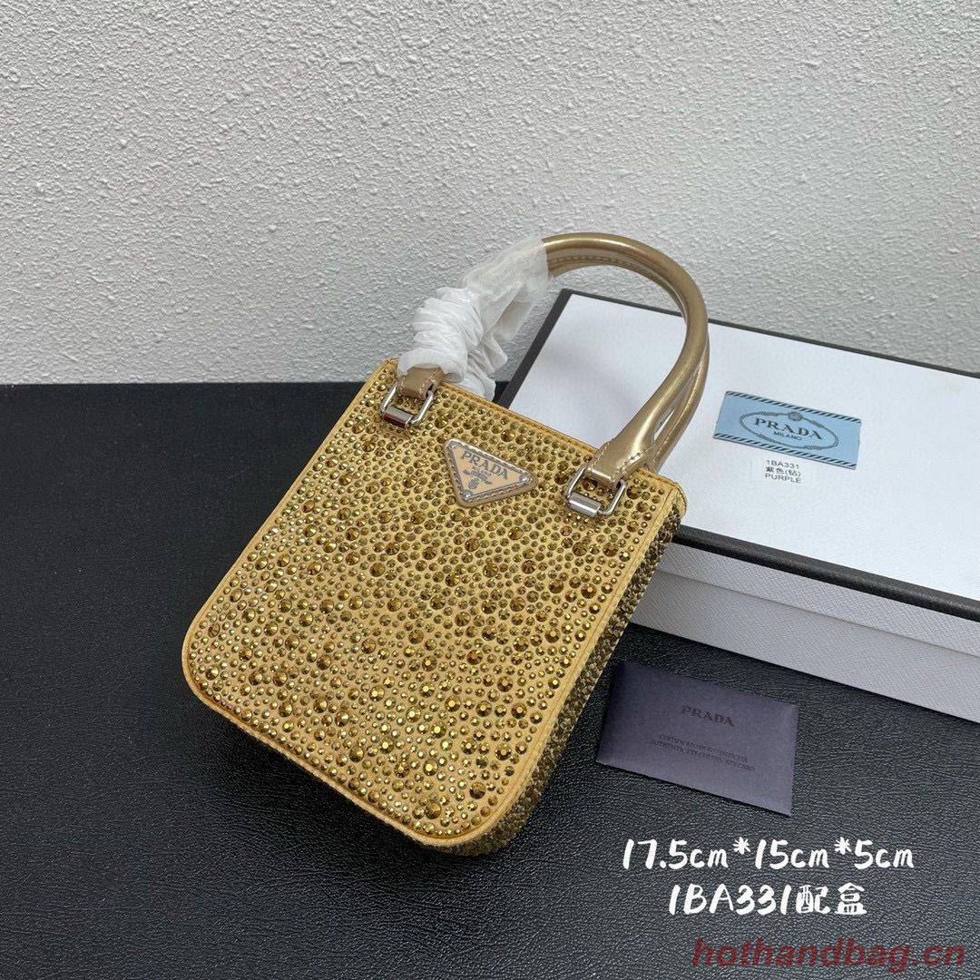 Prada leather small-bag with artificial crystals tote 1BC331 Gold