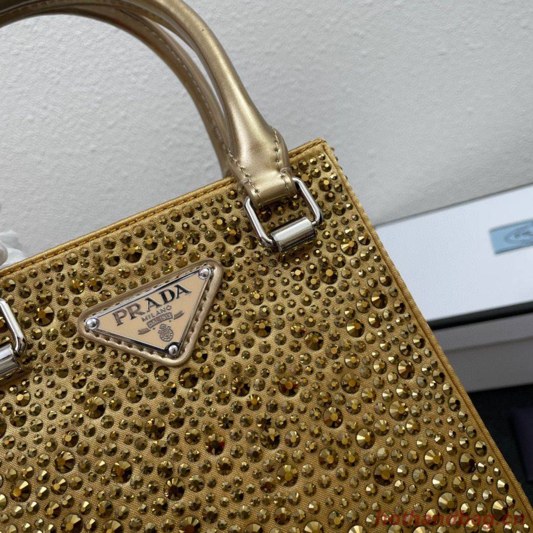 Prada leather small-bag with artificial crystals tote 1BC331 Gold